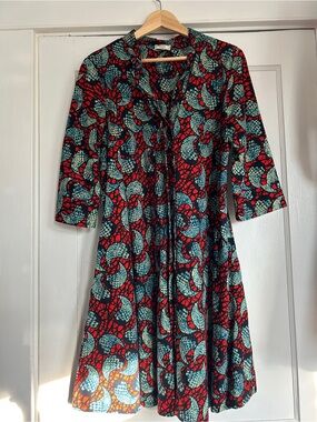Vibrant Red & Teal Paisley Zuri Dress from Kenya